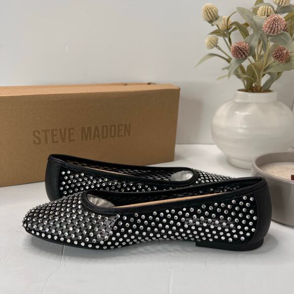 Steve Madden Auden Mesh Textile Flats with Rhinestones Black Women 7.5 NWB - Picture 6 of 10